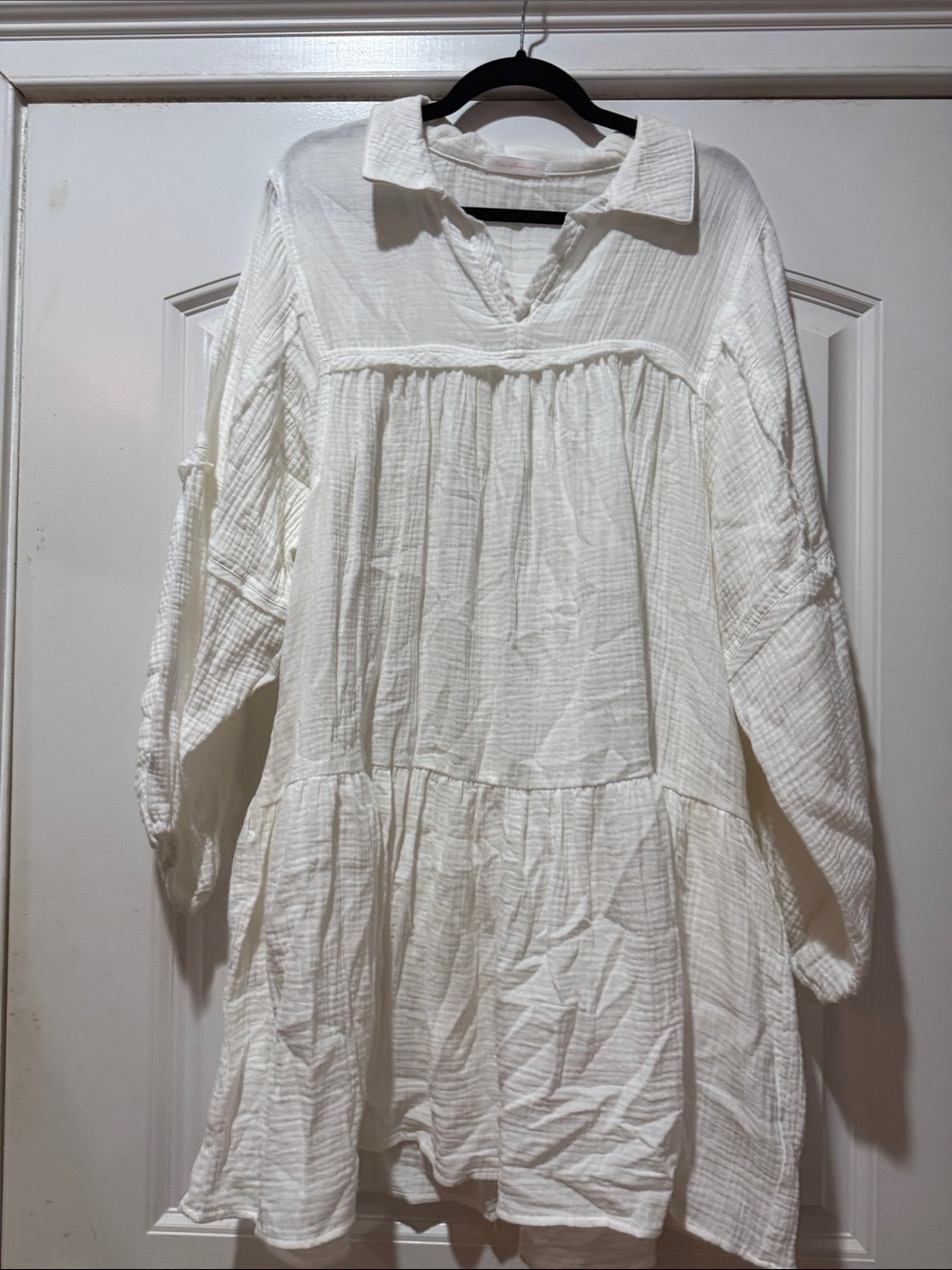 NWOT. Ces Femme Ivory Gauze Tiered Long Sleeve Shirt Dress